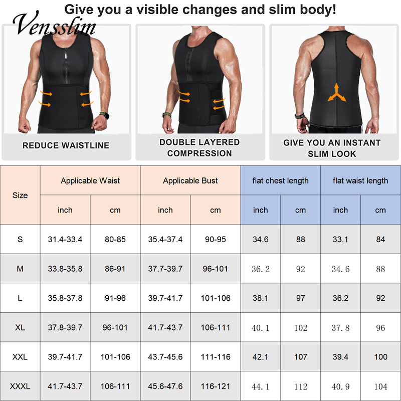 Homens neoprene sauna zíper ci - Body Trimmer avaliação e preço